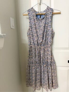 Sienna Sky Blue Floral Sleeveless Tiered Dress Size Small Cottagecore